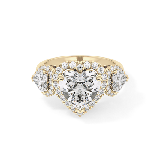 Heart Three Stone & Halo Lab Grown Diamond Engagement Ring