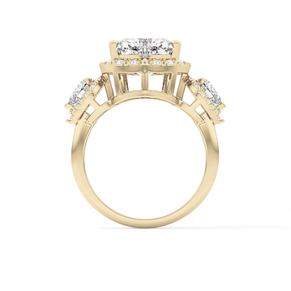Heart Three Stone & Halo Lab Grown Diamond Engagement Ring