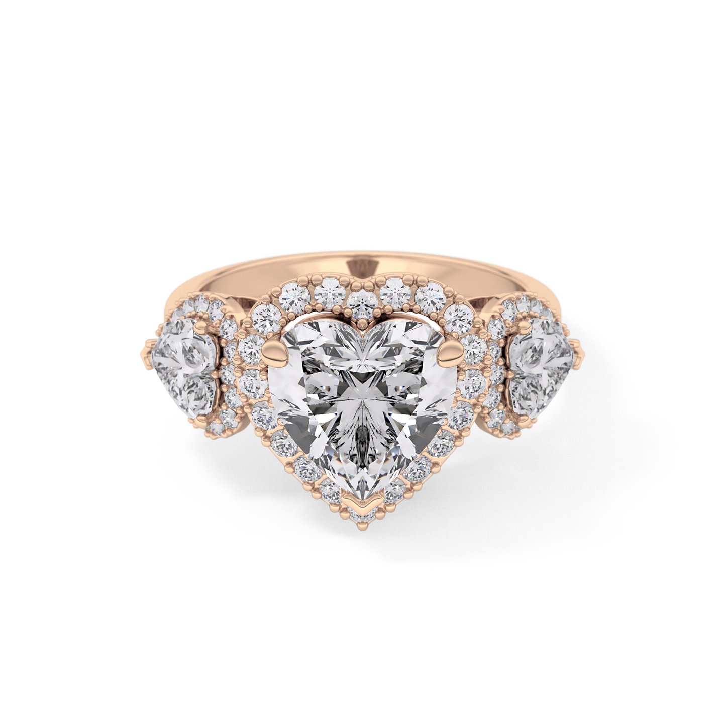 Heart Three Stone & Halo Lab Grown Diamond Engagement Ring