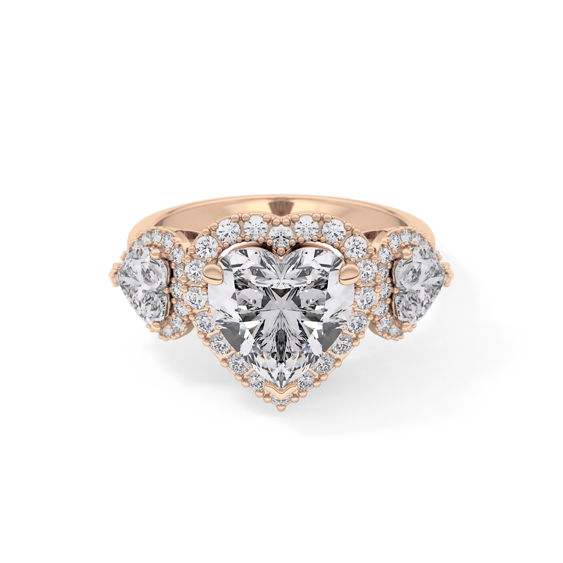 Heart Three Stone & Halo Lab Grown Diamond Engagement Ring