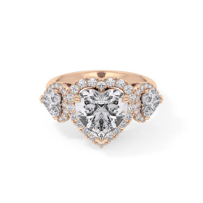 Heart Three Stone & Halo Lab Grown Diamond Engagement Ring