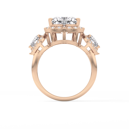 Heart Three Stone & Halo Lab Grown Diamond Engagement Ring