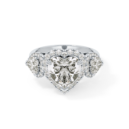 Heart Three Stone & Halo Lab Grown Diamond Engagement Ring