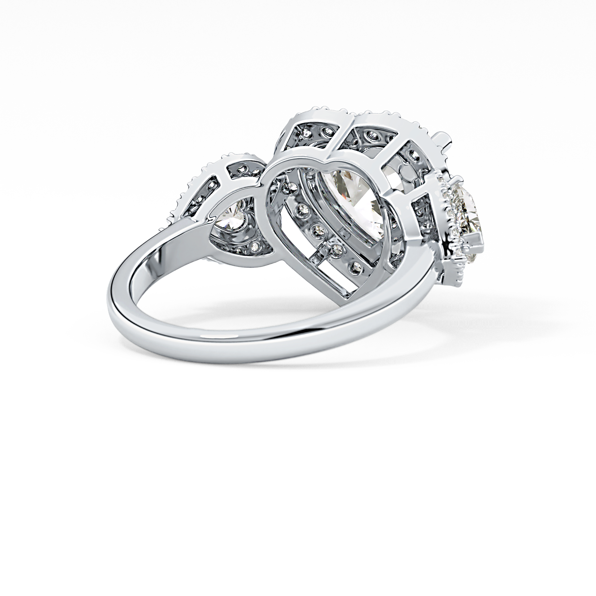 Heart Three Stone & Halo Lab Grown Diamond Engagement Ring