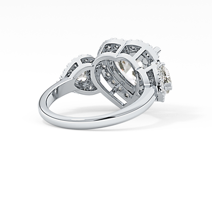 Heart Three Stone & Halo Lab Grown Diamond Engagement Ring