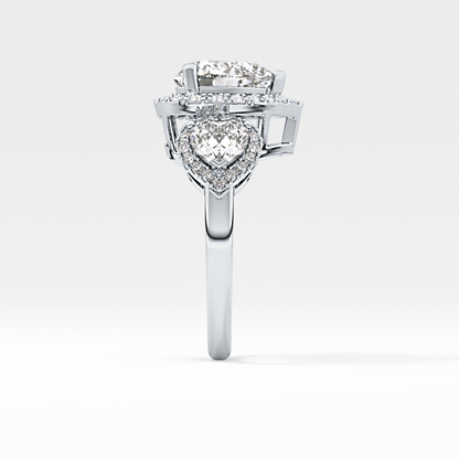 Heart Three Stone & Halo Lab Grown Diamond Engagement Ring