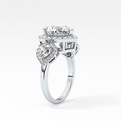 Heart Three Stone & Halo Lab Grown Diamond Engagement Ring