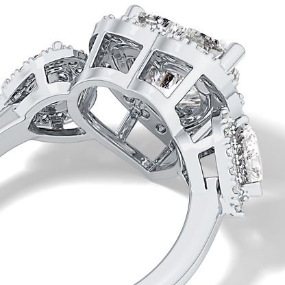 Heart Three Stone & Halo Lab Grown Diamond Engagement Ring