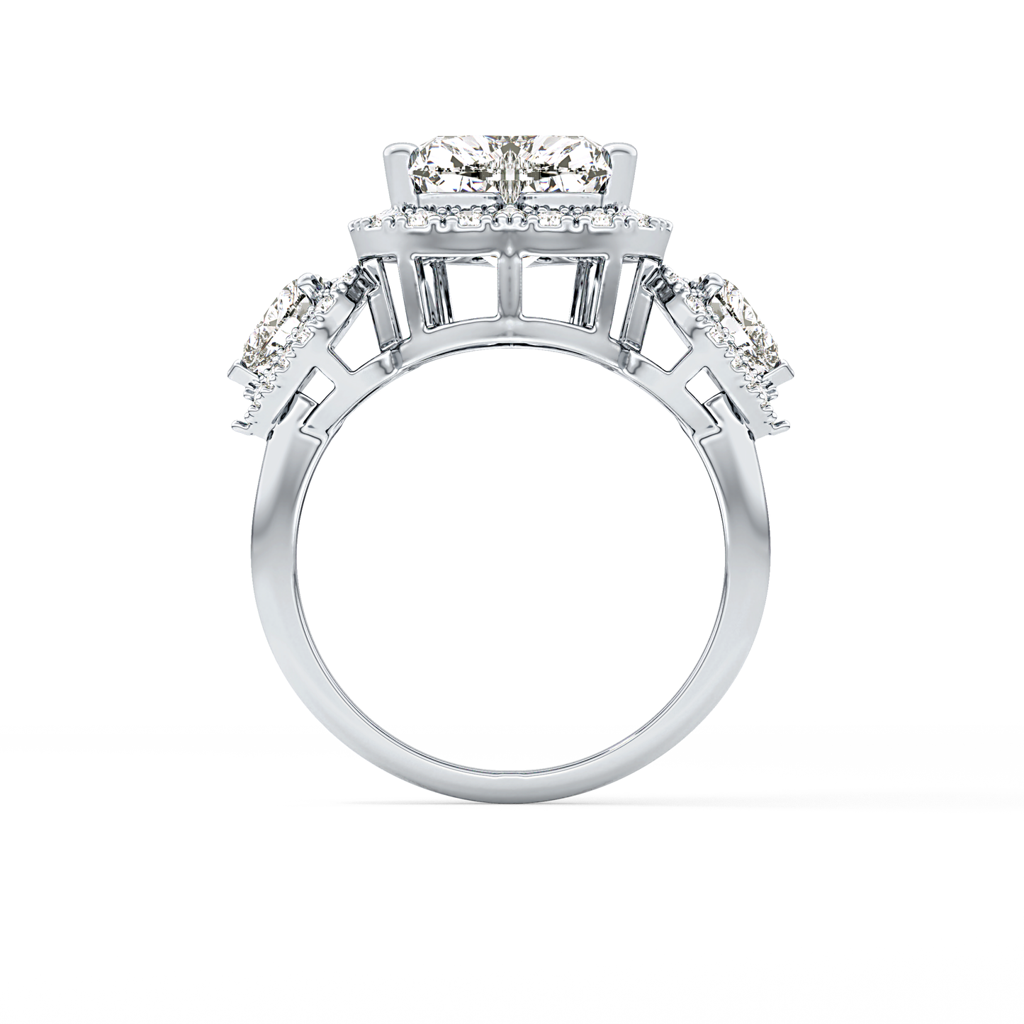 Heart Three Stone & Halo Lab Grown Diamond Engagement Ring