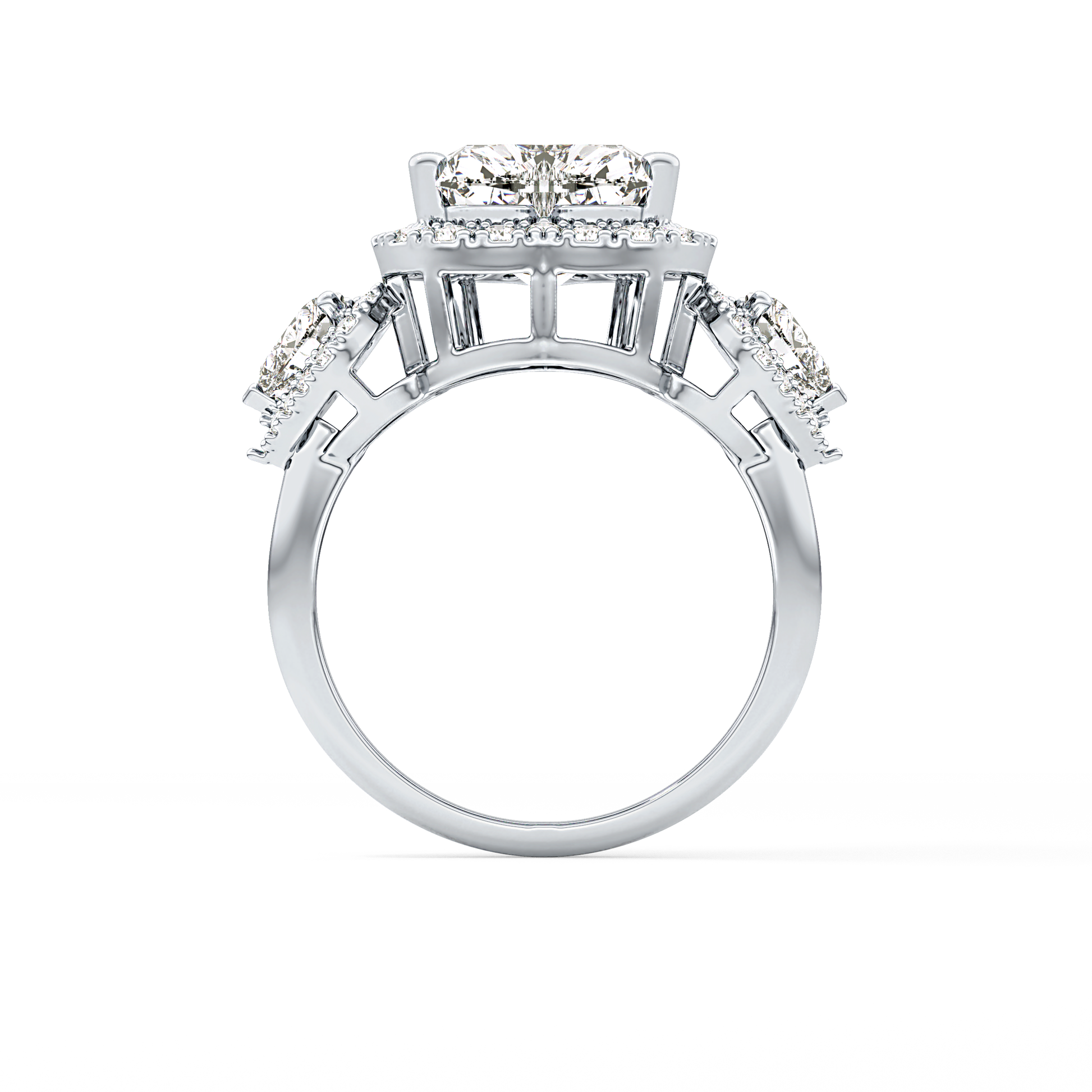 Heart Three Stone & Halo Lab Grown Diamond Engagement Ring