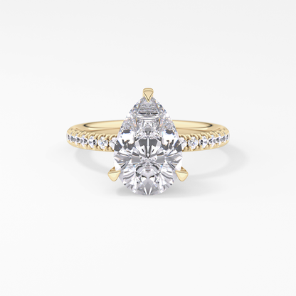 Pear Hidden Halo Pave Lab Grown Diamond Engagement Ring