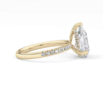Pear Hidden Halo Pave Lab Grown Diamond Engagement Ring