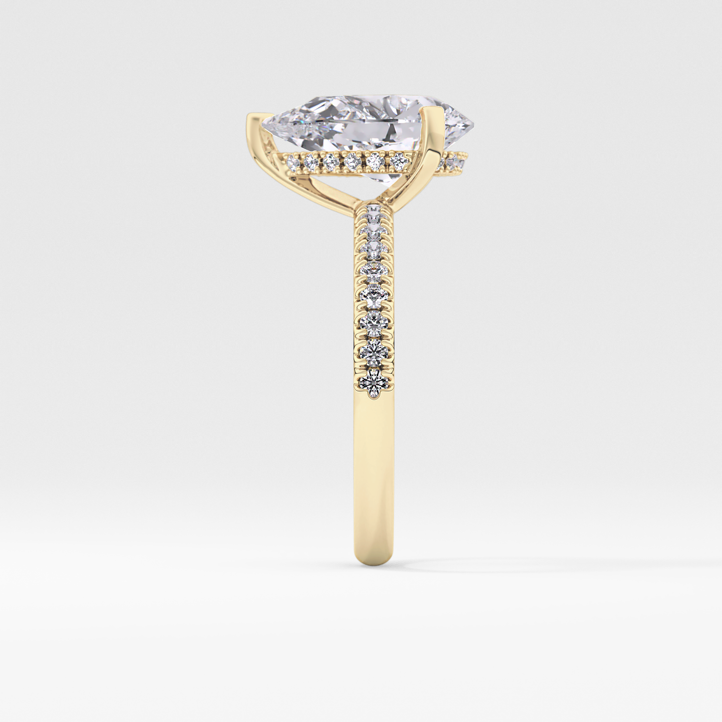 Pear Hidden Halo Pave Lab Grown Diamond Engagement Ring