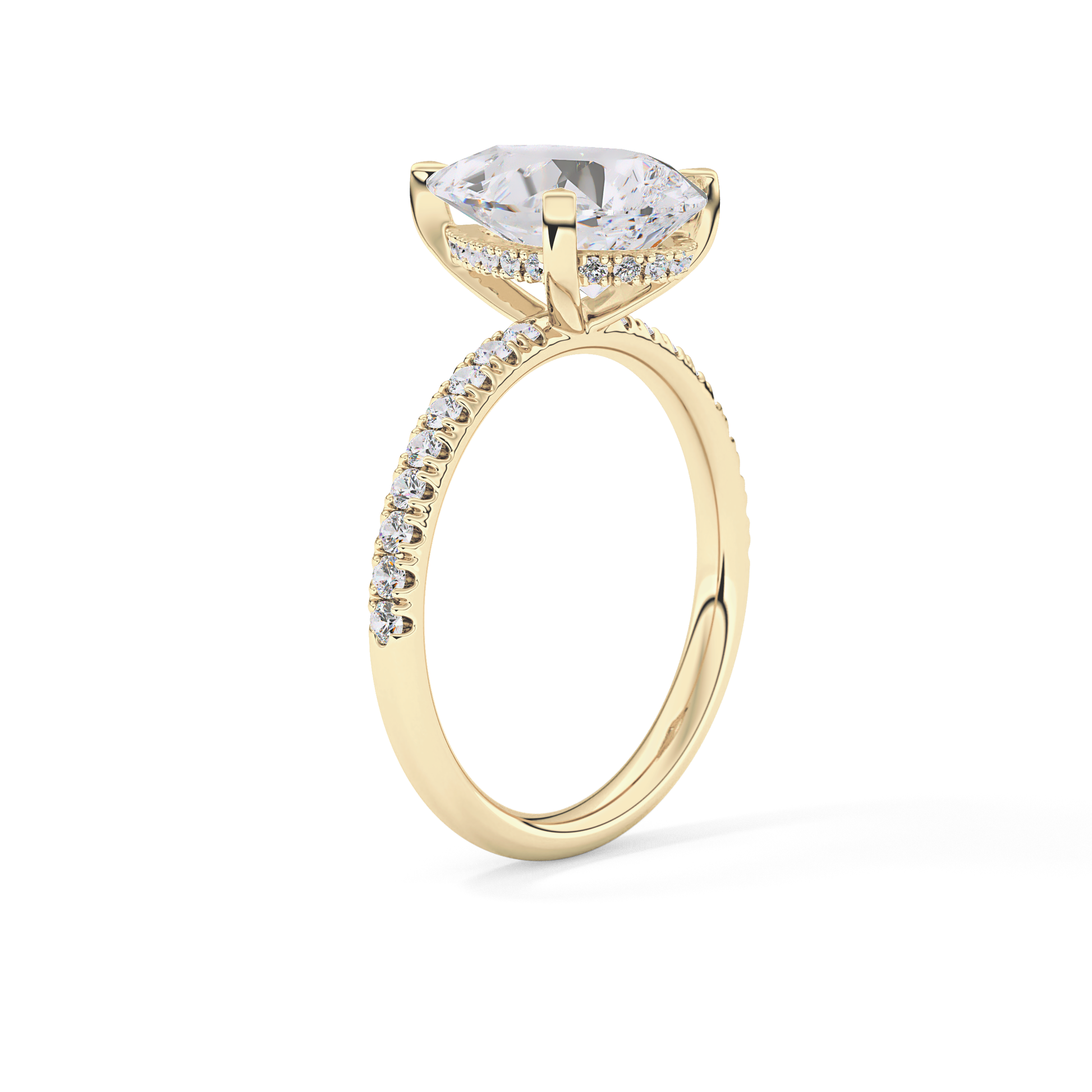 Pear Hidden Halo Pave Lab Grown Diamond Engagement Ring