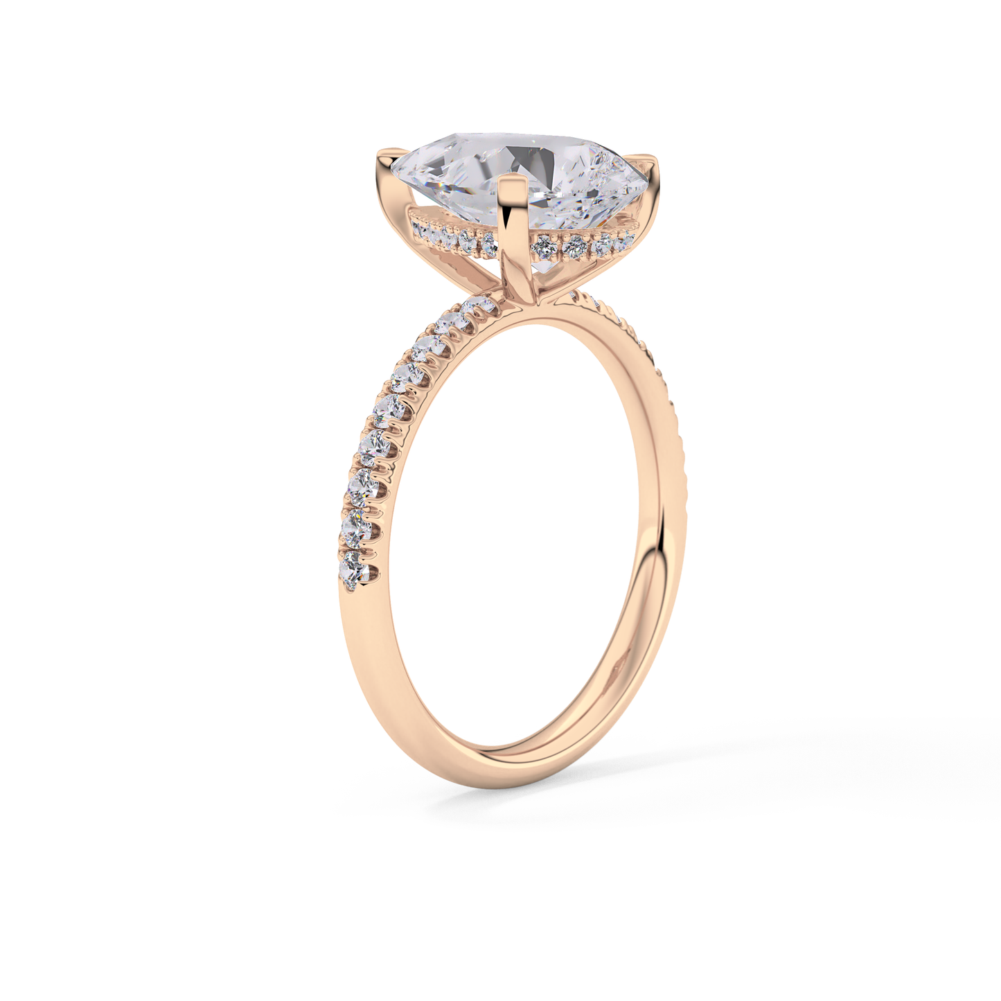 Pear Hidden Halo Pave Lab Grown Diamond Engagement Ring