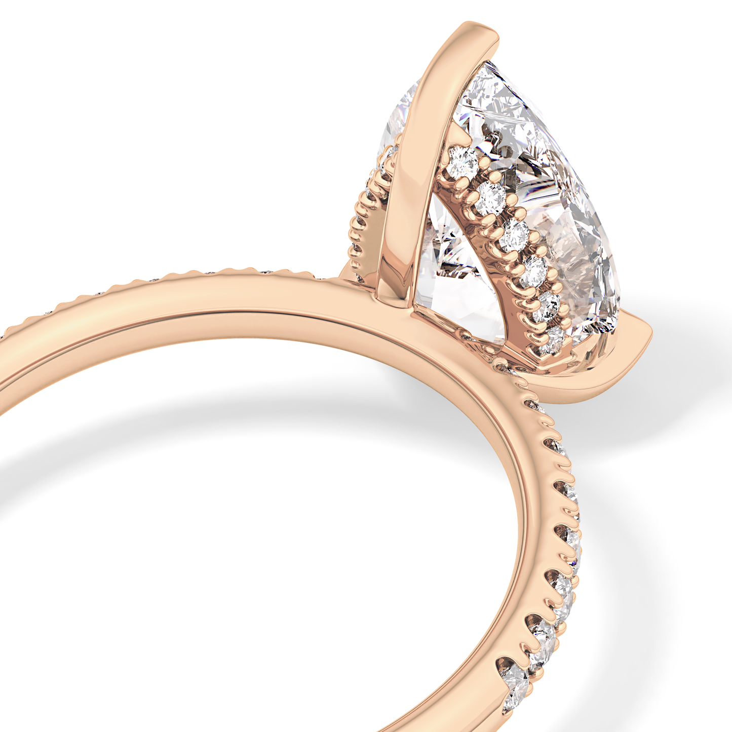 Pear Hidden Halo Pave Lab Grown Diamond Engagement Ring
