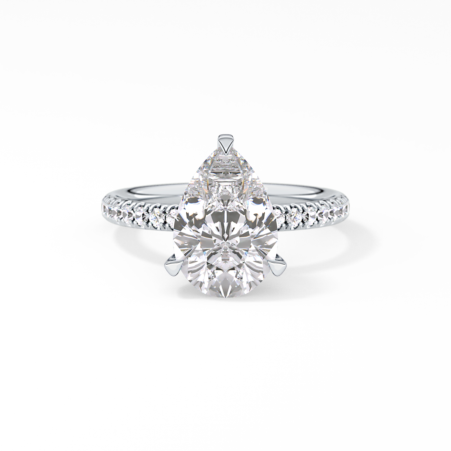 Pear Hidden Halo Pave Lab Grown Diamond Engagement Ring