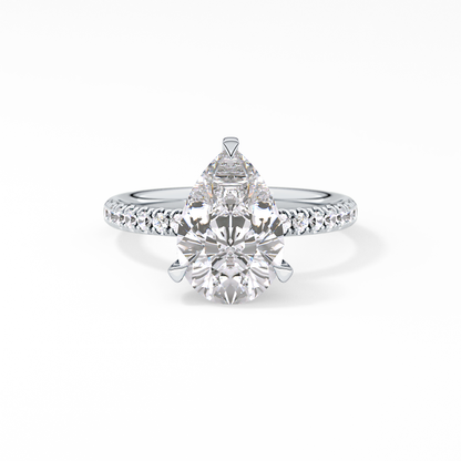 Pear Hidden Halo Pave Lab Grown Diamond Engagement Ring