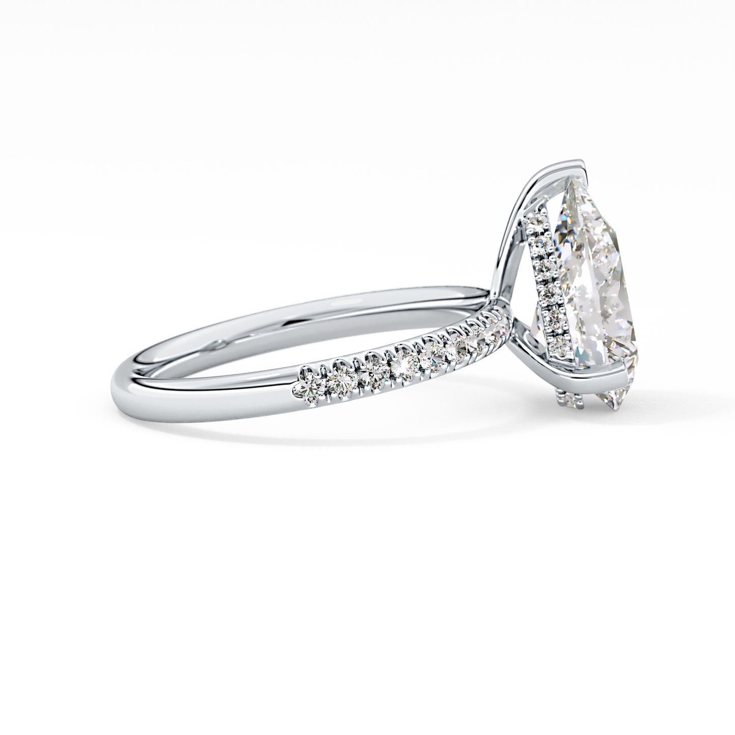 Pear Hidden Halo Pave Lab Grown Diamond Engagement Ring