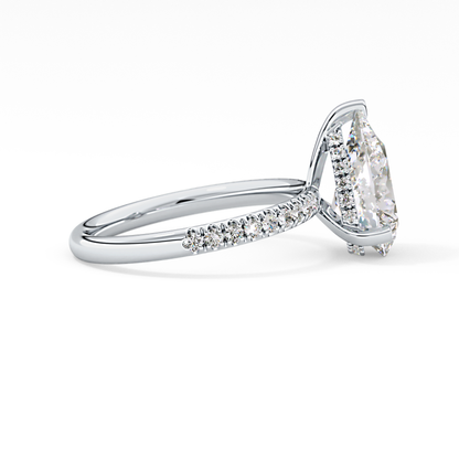 Pear Hidden Halo Pave Lab Grown Diamond Engagement Ring