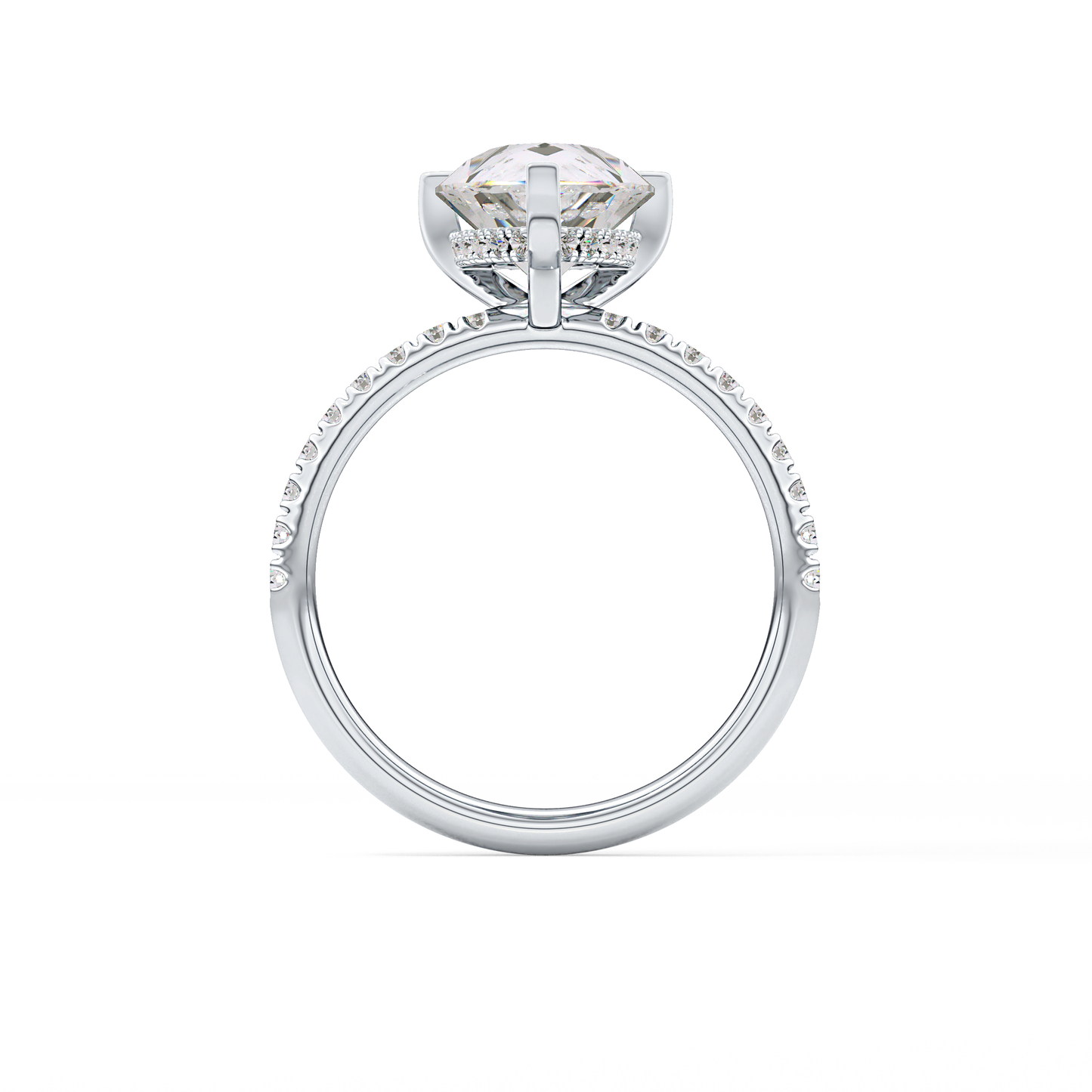 Pear Hidden Halo Pave Lab Grown Diamond Engagement Ring