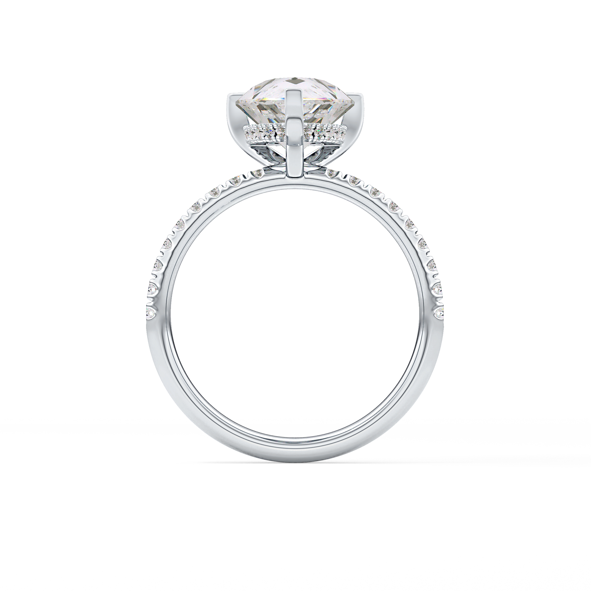 Pear Hidden Halo Pave Lab Grown Diamond Engagement Ring