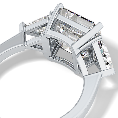 Emerald Three Stone Lab Grown Diamond Engagement Ring