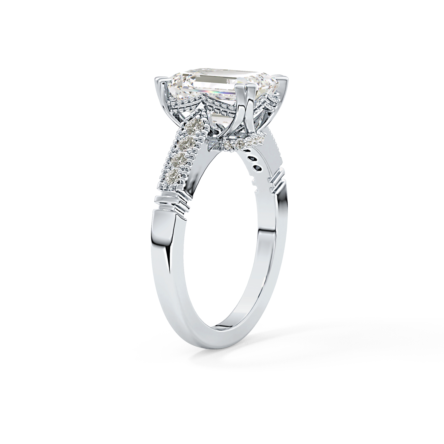 Emerald Pave Lab Grown Diamond Engagement Ring