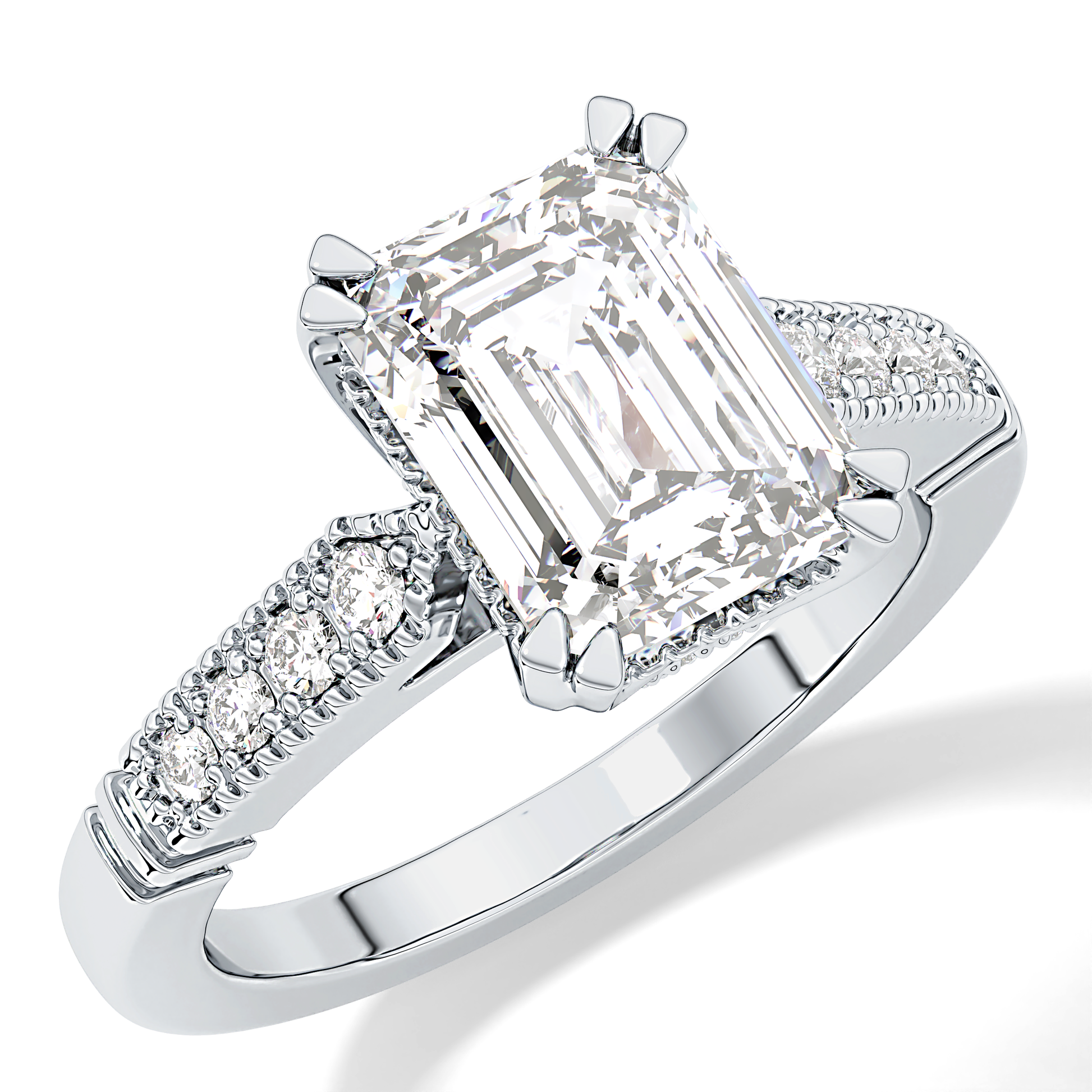 Emerald Pave Lab Grown Diamond Engagement Ring