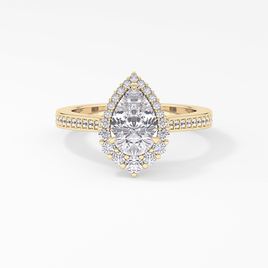 Pear Cut 1.2 Carat Moissanite Ring – Halo & Pave Setting in Gold
