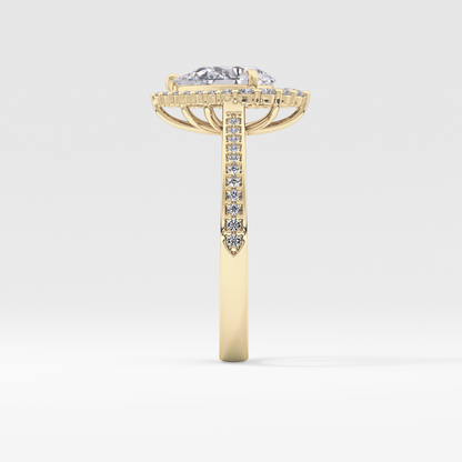 Pear Cut 1.2 Carat Moissanite Ring – Halo & Pave Setting in Gold