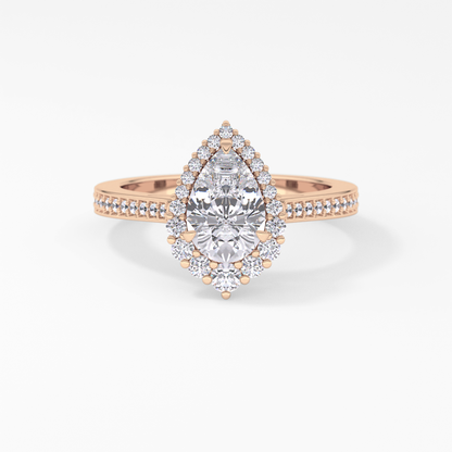 Pear Cut 1.2 Carat Moissanite Ring – Halo & Pave Setting in Gold