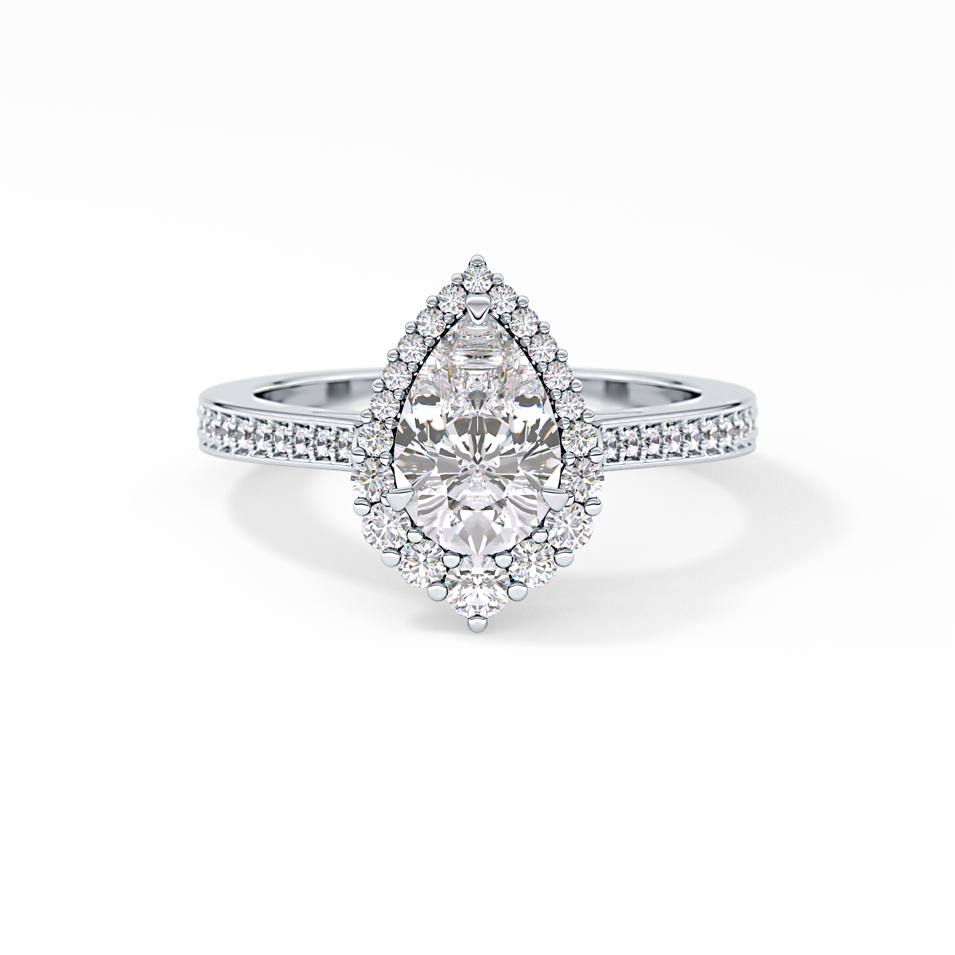 Pear Cut 1.2 Carat Moissanite Ring – Halo & Pave Setting in Gold