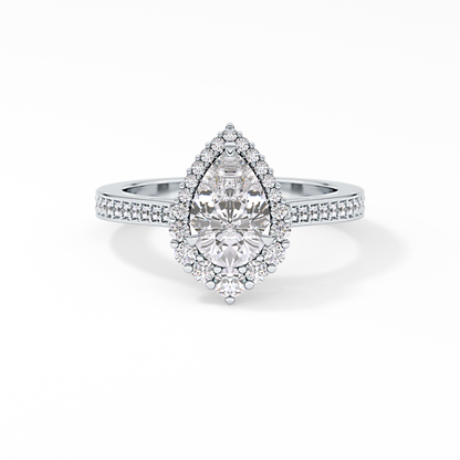 Pear Cut 1.2 Carat Moissanite Ring – Halo & Pave Setting in Gold