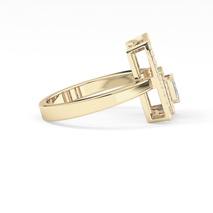 Geometrical Wedding Band with 0.37 TCW Emerald & Round Cut Moissanite – Yellow, White, or Rose Gold