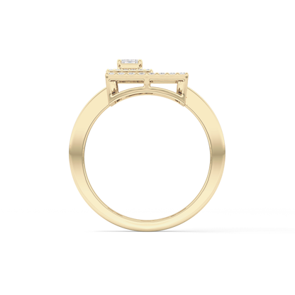 Geometrical Wedding Band with 0.37 TCW Emerald & Round Cut Moissanite – Yellow, White, or Rose Gold