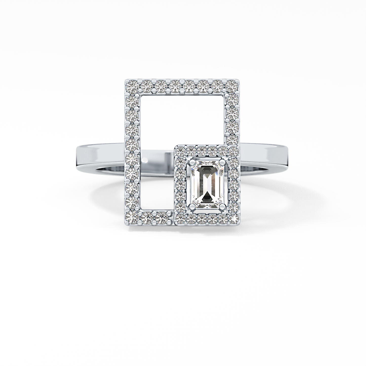 Geometrical Wedding Band with 0.37 TCW Emerald & Round Cut Moissanite – Yellow, White, or Rose Gold
