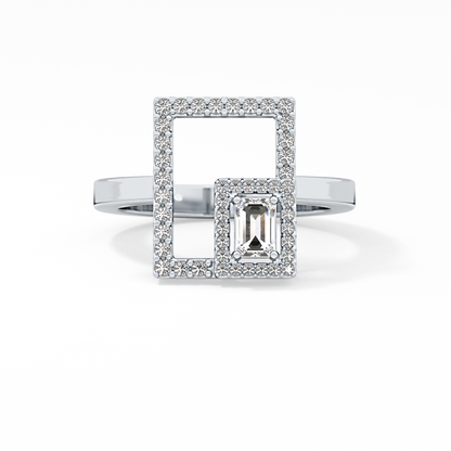 Geometrical Wedding Band with 0.37 TCW Emerald & Round Cut Moissanite – Yellow, White, or Rose Gold