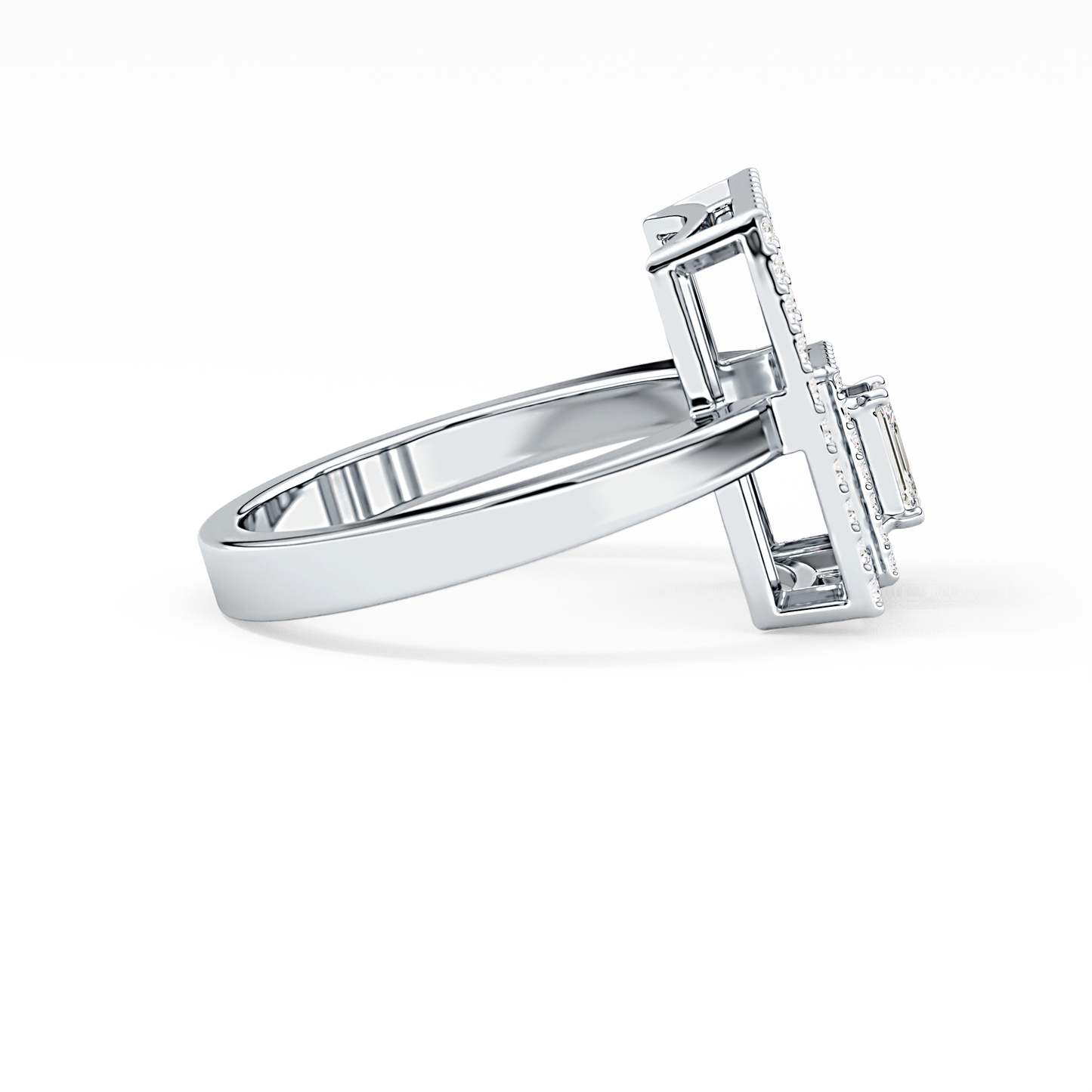 Geometrical Wedding Band with 0.37 TCW Emerald & Round Cut Moissanite – Yellow, White, or Rose Gold
