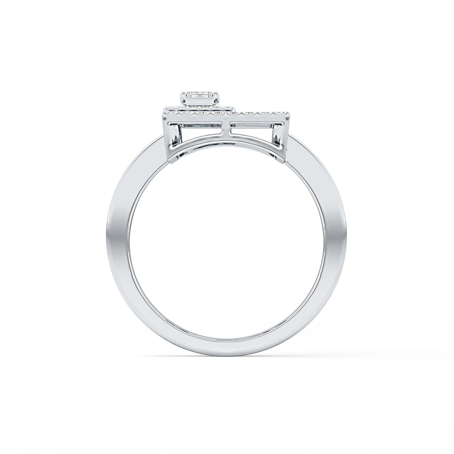 Geometrical Wedding Band with 0.37 TCW Emerald & Round Cut Moissanite – Yellow, White, or Rose Gold