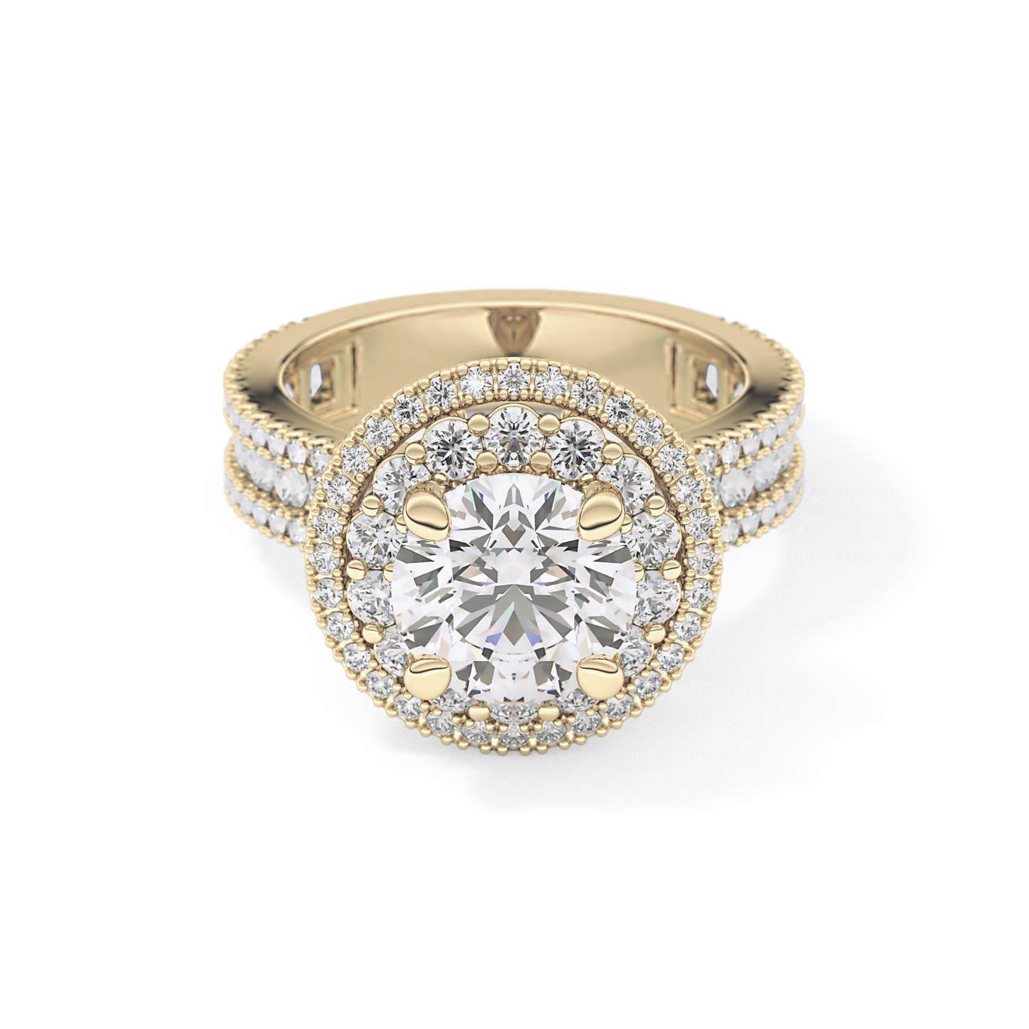 Round Double Halo & Pave Lab Grown Diamond Engagement Ring