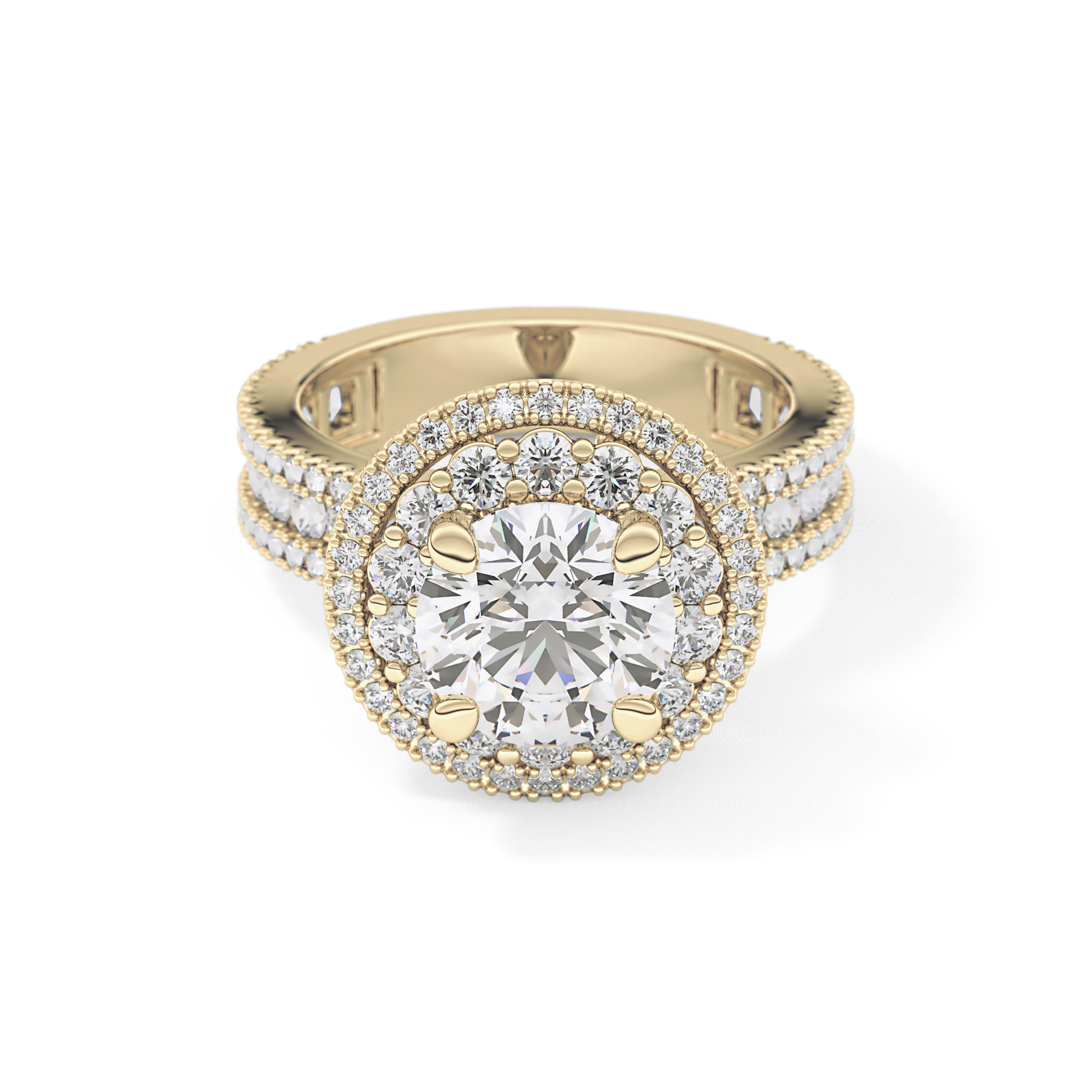 Round Double Halo & Pave Lab Grown Diamond Engagement Ring