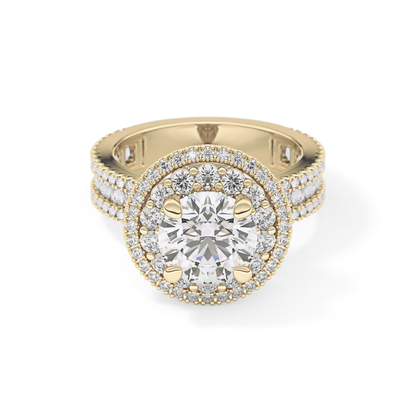 Round Double Halo & Pave Lab Grown Diamond Engagement Ring