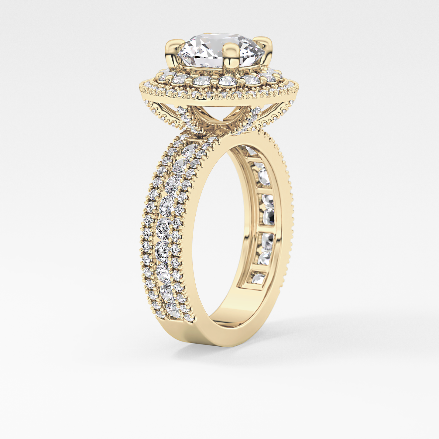 Round Double Halo & Pave Lab Grown Diamond Engagement Ring
