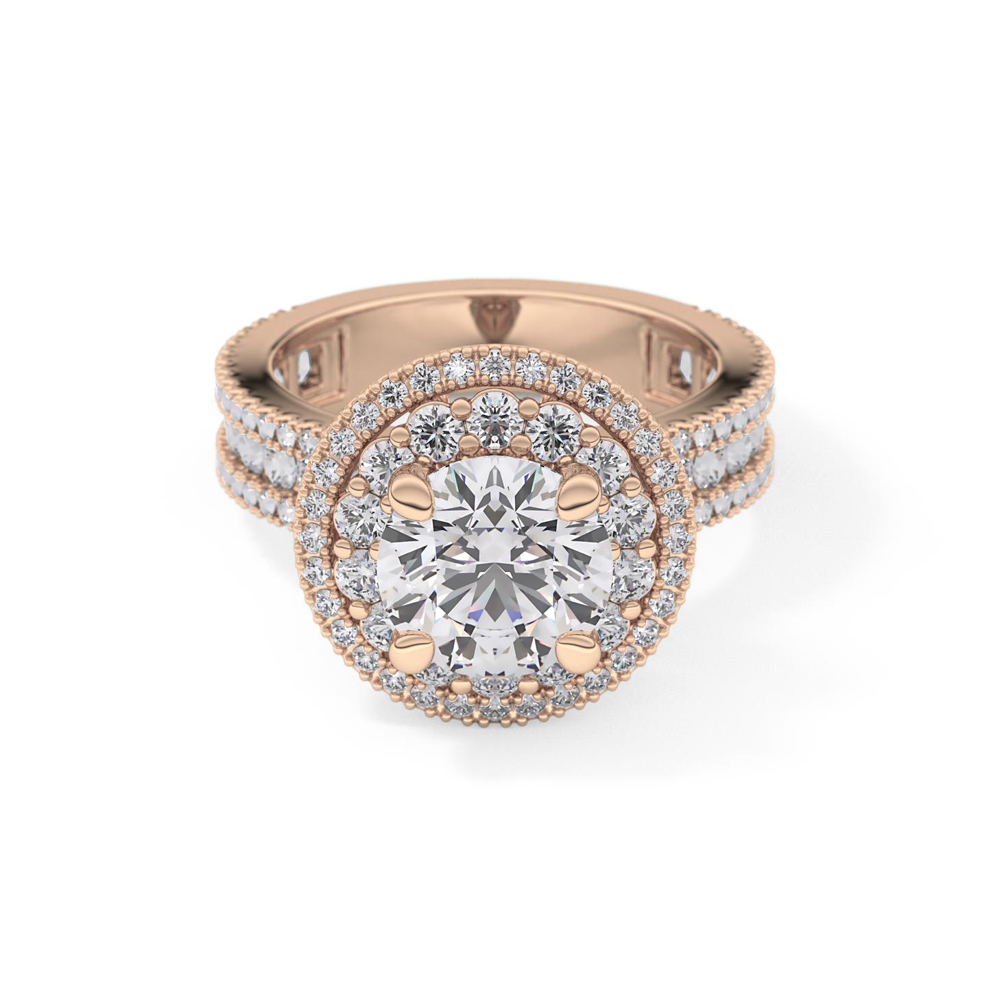 Round Double Halo & Pave Lab Grown Diamond Engagement Ring