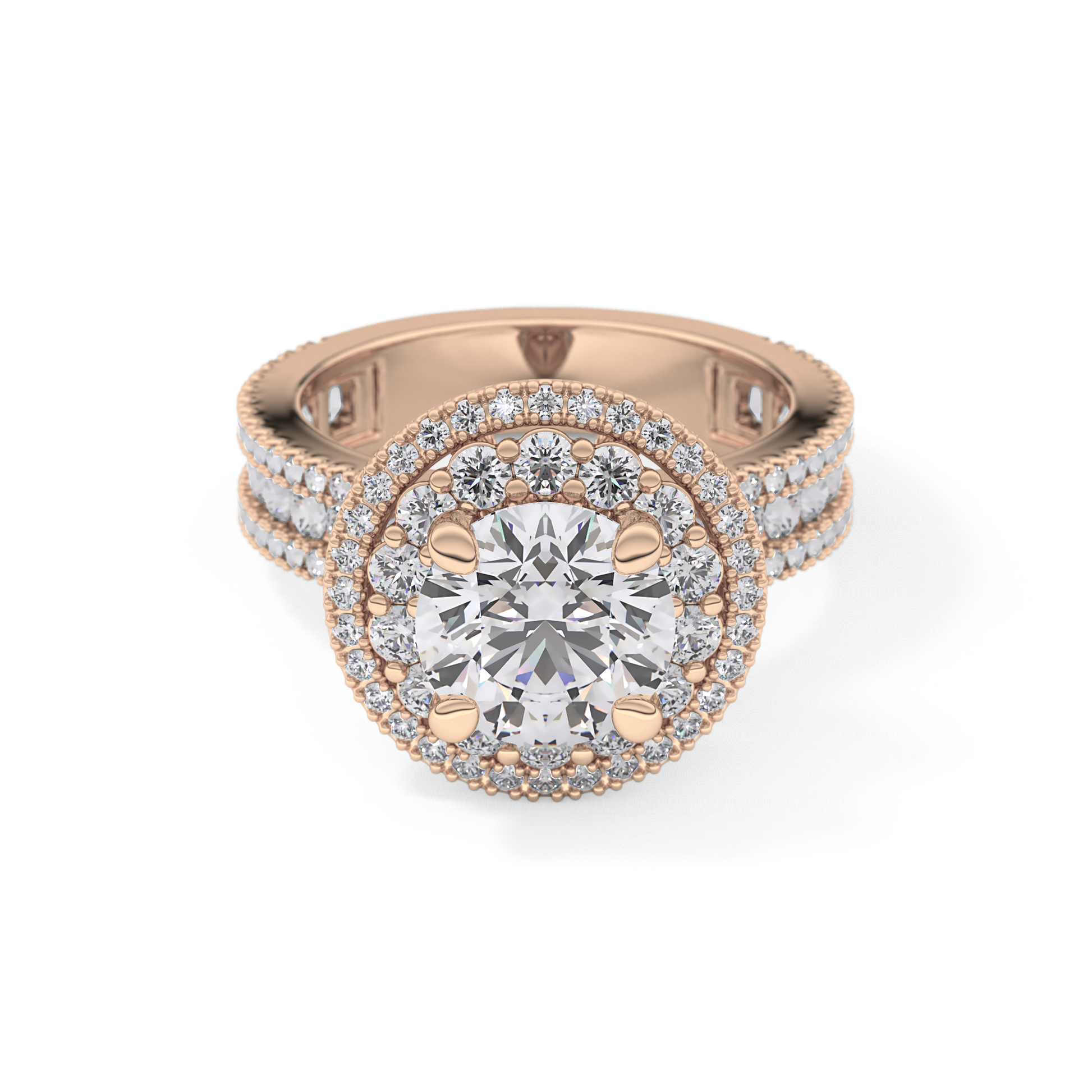 Round Double Halo & Pave Lab Grown Diamond Engagement Ring