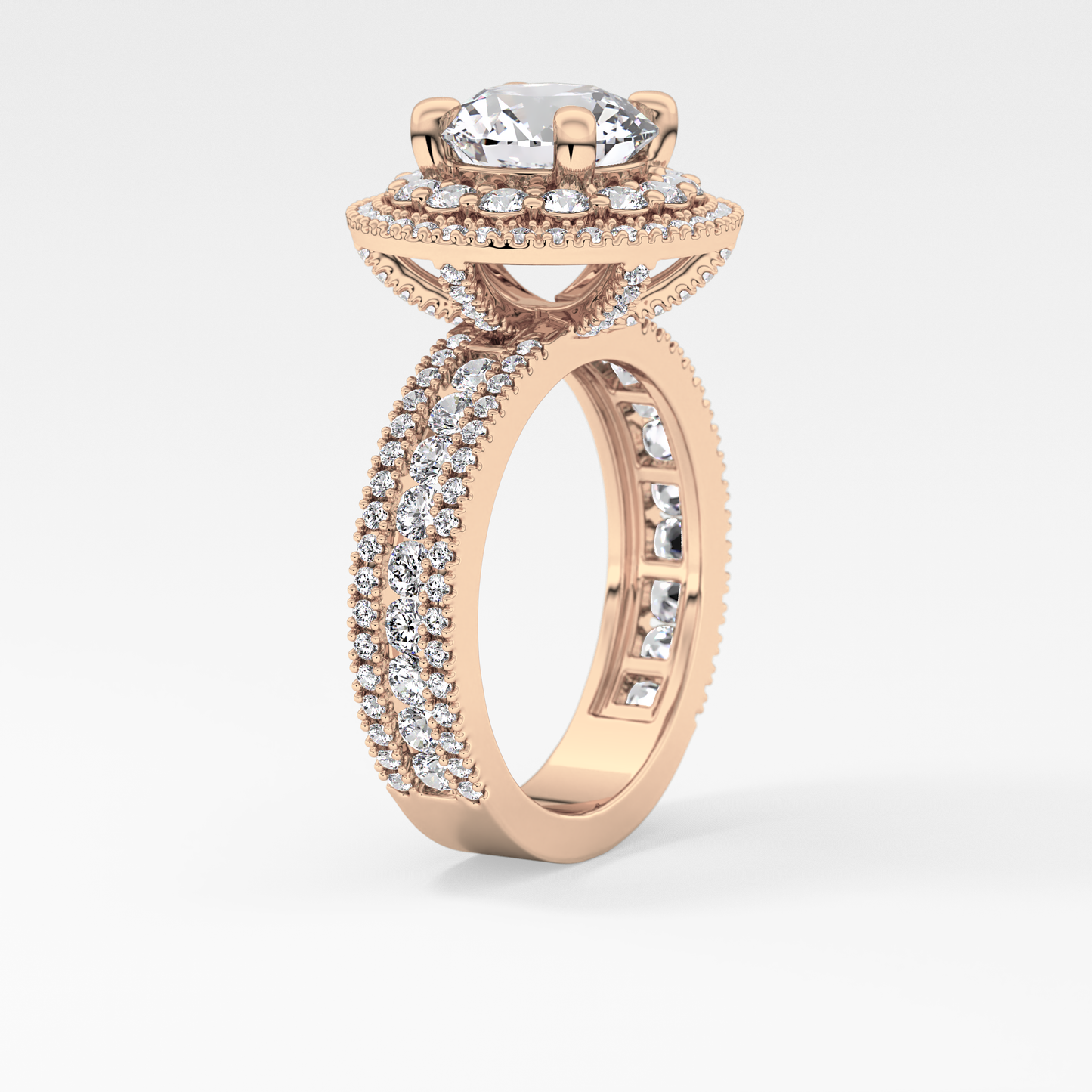 Round Double Halo & Pave Lab Grown Diamond Engagement Ring