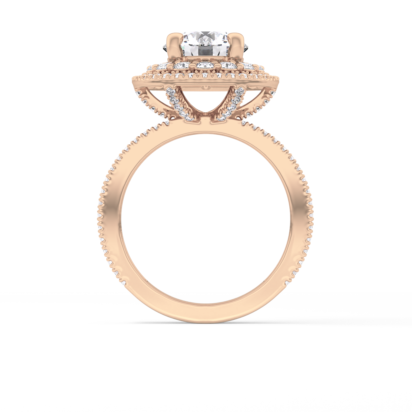 Round Double Halo & Pave Lab Grown Diamond Engagement Ring