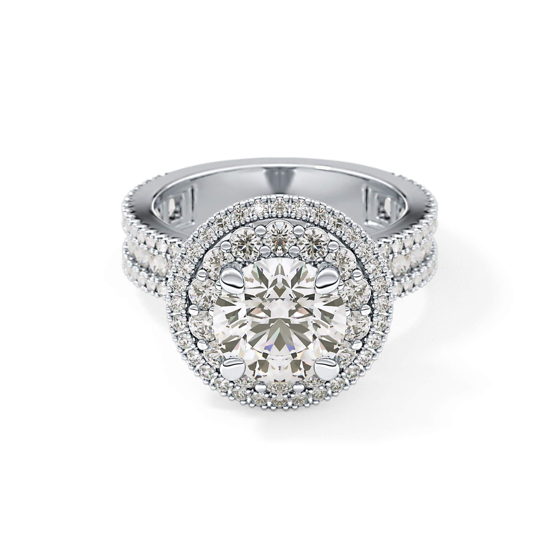 Round Double Halo & Pave Lab Grown Diamond Engagement Ring