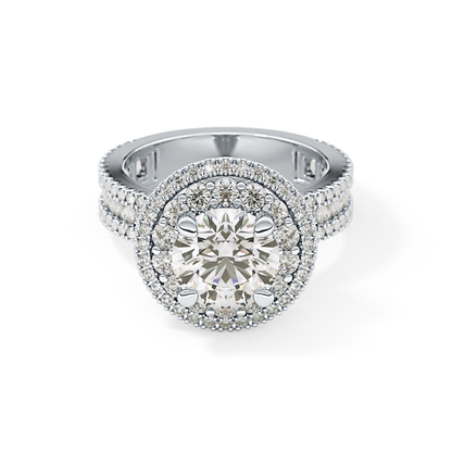 Round Double Halo & Pave Lab Grown Diamond Engagement Ring